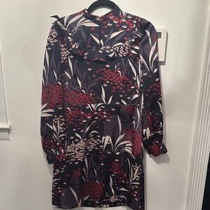 Ann Taylor Red and Black Floral Long Sleeve Dress Size 4